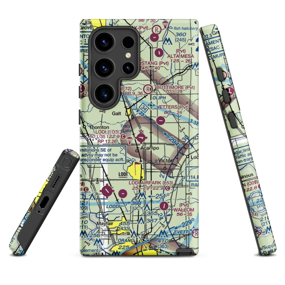 Lodi Airport (1O3) VFR Sectional Samsung Phone Case Samsung Galaxy S24 Ultra model shown