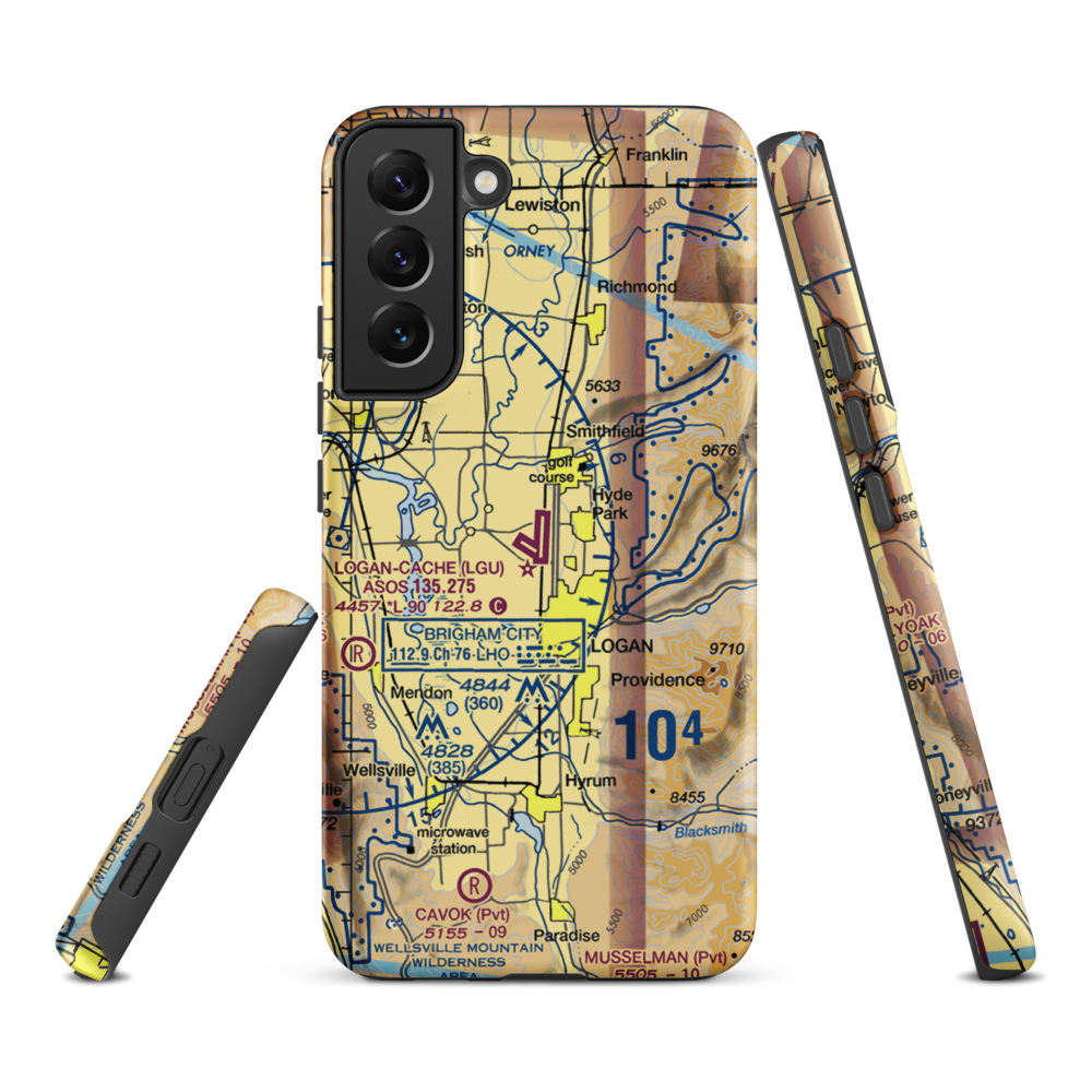 Logan-Cache Airport (LGU) VFR Sectional Samsung Phone Case Samsung Galaxy S22 Plus model shown