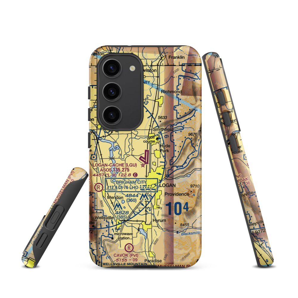 Logan-Cache Airport (LGU) VFR Sectional Samsung Phone Case Samsung Galaxy S23 model shown