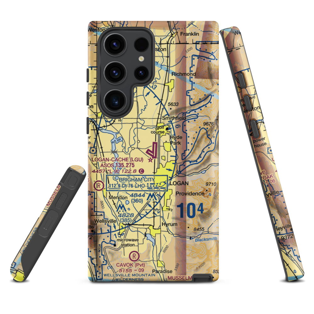 Logan-Cache Airport (LGU) VFR Sectional Samsung Phone Case Samsung Galaxy S23 Ultra model shown