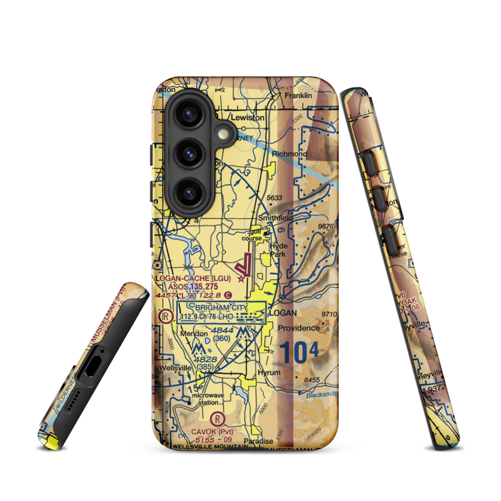 Logan-Cache Airport (LGU) VFR Sectional Samsung Phone Case Samsung Galaxy S24 model shown