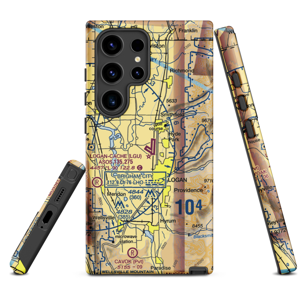 Logan-Cache Airport (LGU) VFR Sectional Samsung Phone Case Samsung Galaxy S24 Ultra model shown