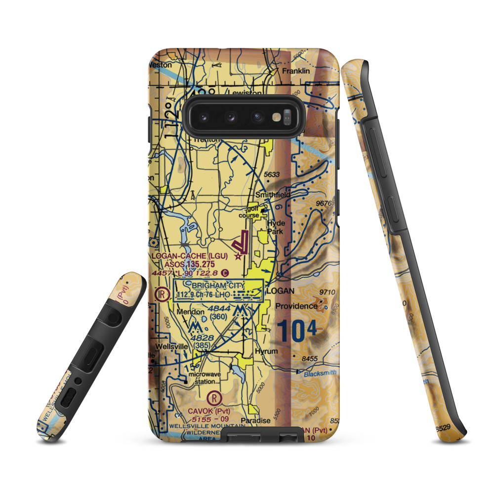 Logan-Cache Airport (LGU) VFR Sectional Samsung Phone Case Samsung Galaxy S10e model shown