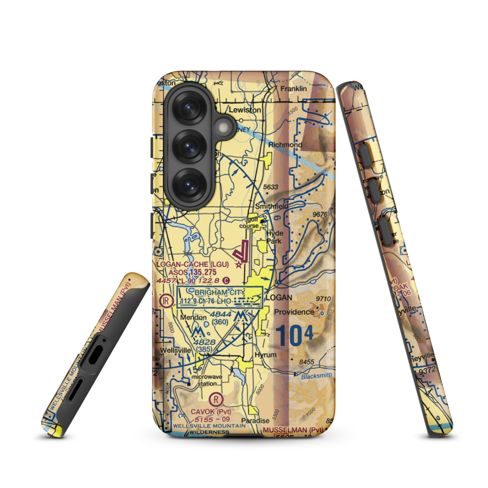 Logan-Cache Airport (LGU) VFR Sectional Samsung Phone Case Samsung Galaxy S25 model shown