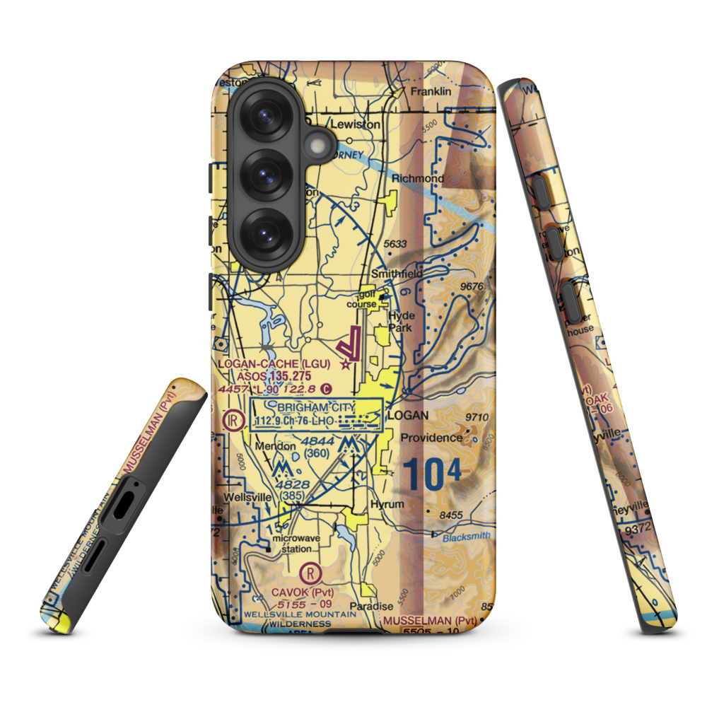 Logan-Cache Airport (LGU) VFR Sectional Samsung Phone Case Samsung Galaxy S25 Plus model shown
