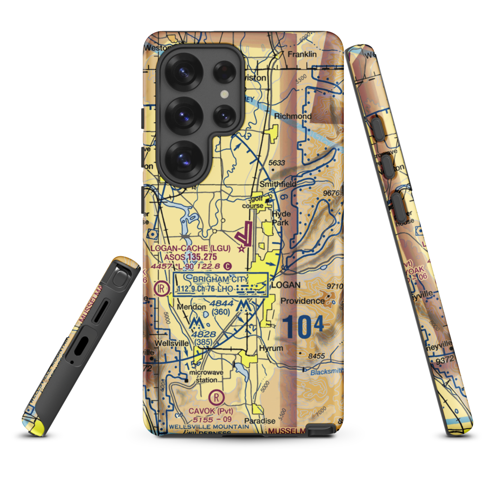 Logan-Cache Airport (LGU) VFR Sectional Samsung Phone Case Samsung Galaxy S25 Ultra model shown