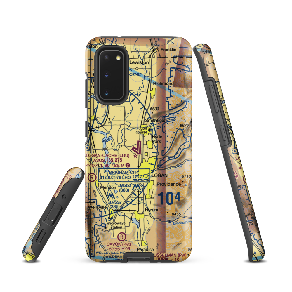 Logan-Cache Airport (LGU) VFR Sectional Samsung Phone Case Samsung Galaxy S20 model shown