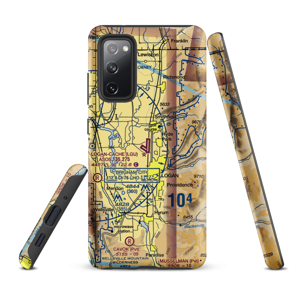 Logan-Cache Airport (LGU) VFR Sectional Samsung Phone Case Samsung Galaxy S20 FE model shown