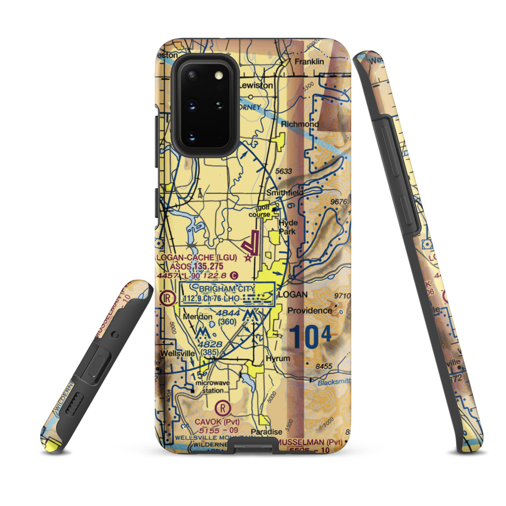 Logan-Cache Airport (LGU) VFR Sectional Samsung Phone Case Samsung Galaxy S20 Plus model shown