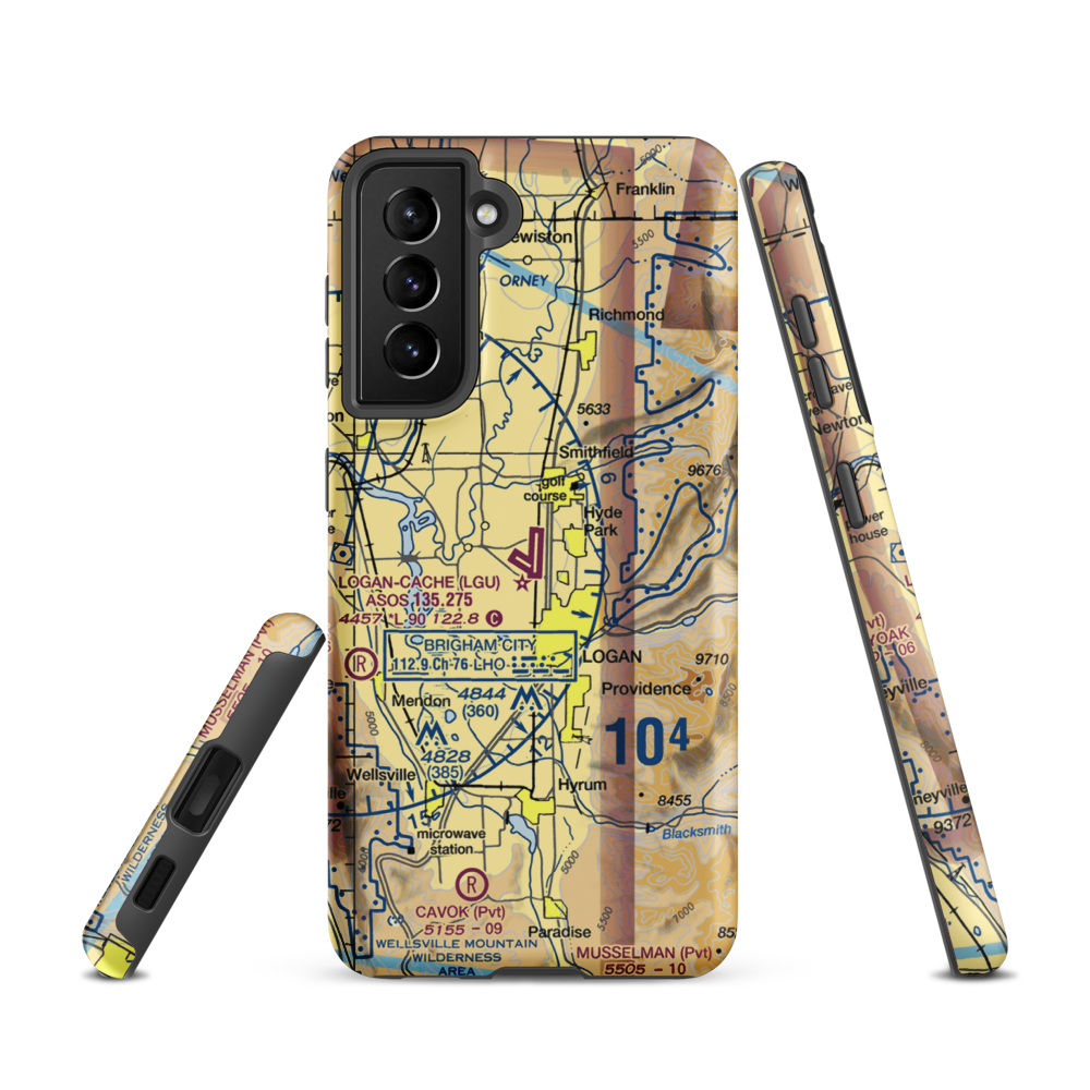 Logan-Cache Airport (LGU) VFR Sectional Samsung Phone Case Samsung Galaxy S21 model shown