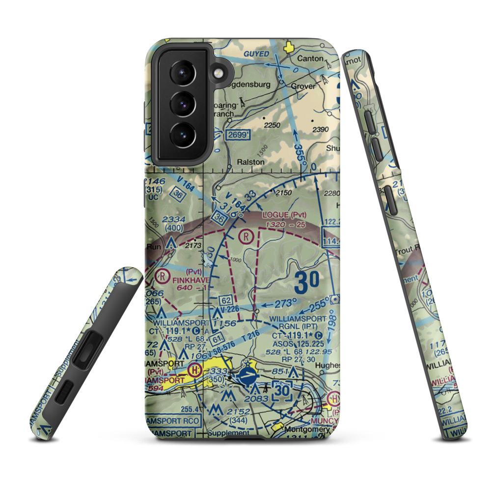 Logue Airport (PA45) VFR Sectional Samsung Phone Case Samsung Galaxy S21 Plus model shown