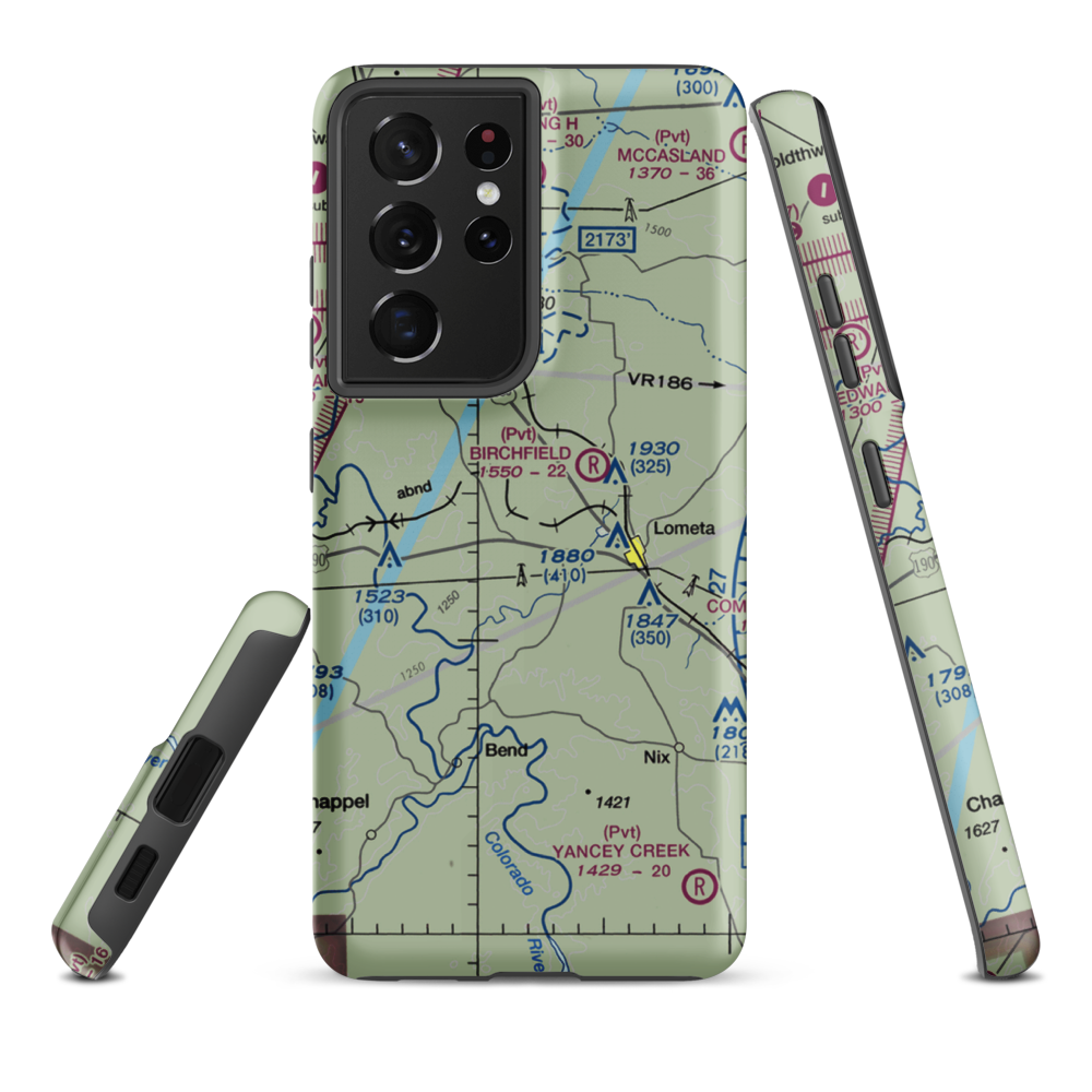 Lometa Air Strip (7TE3) VFR Sectional Samsung Phone Case Samsung Galaxy S21 Plus model shown