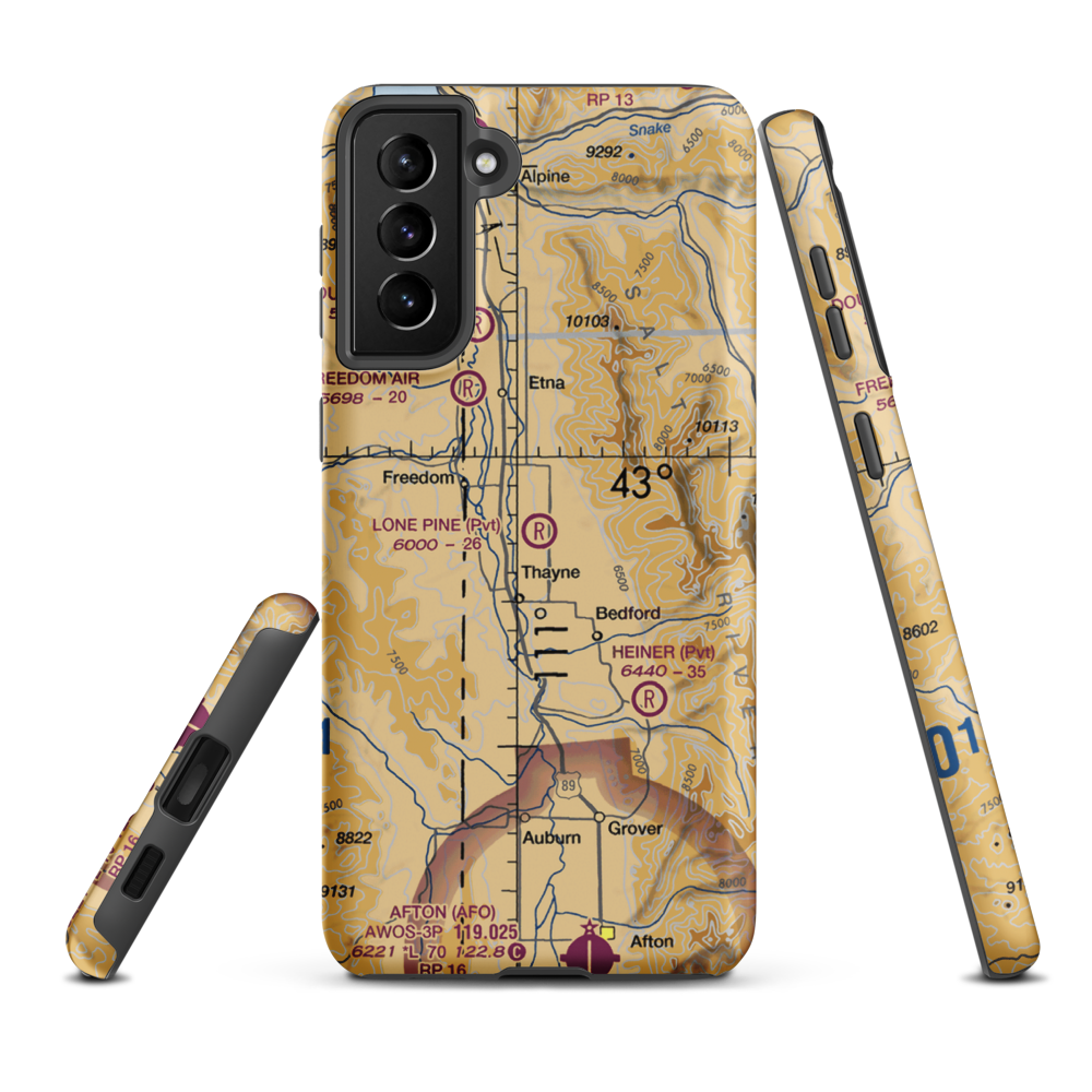 Lone Pine Flying Ranch Airport (WY64) VFR Sectional Samsung Phone Case Samsung Galaxy S21 FE model shown