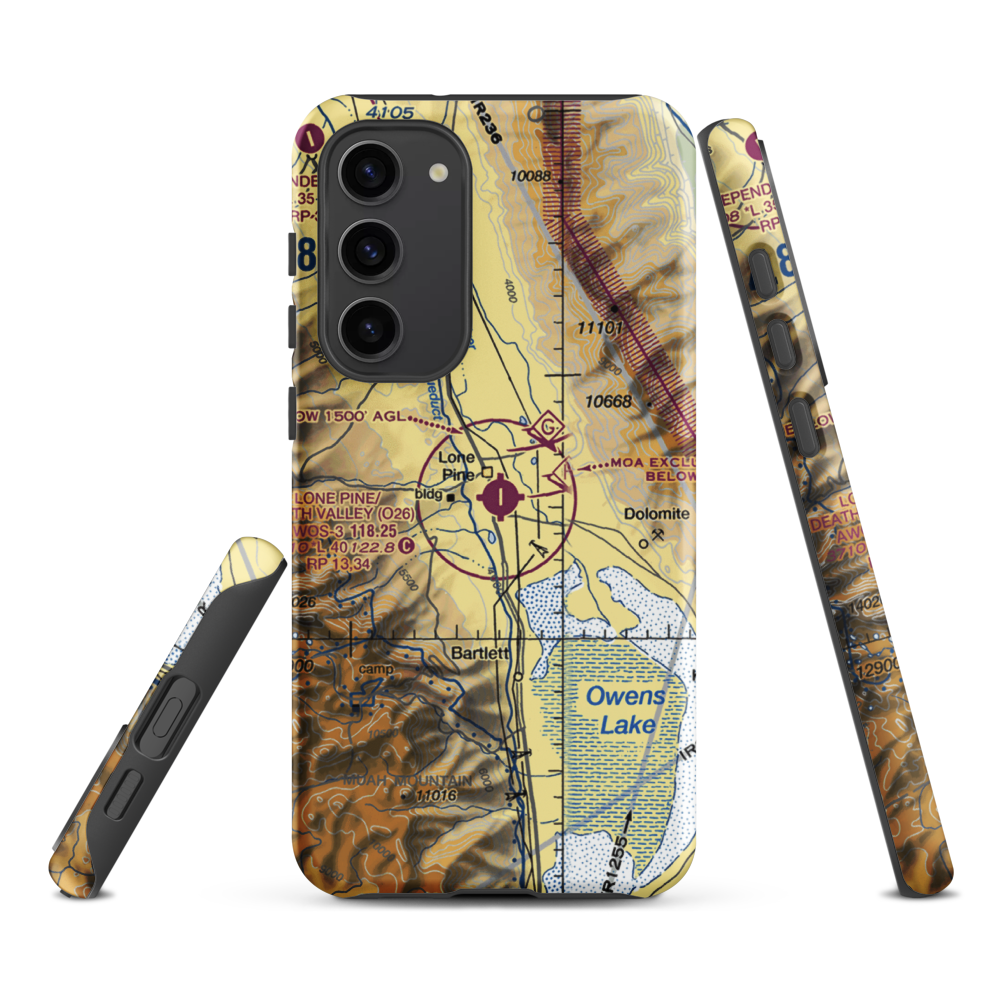 Lone Pine/Death Valley Airport (O26) VFR Sectional Samsung Phone Case Samsung Galaxy S23 Plus model shown