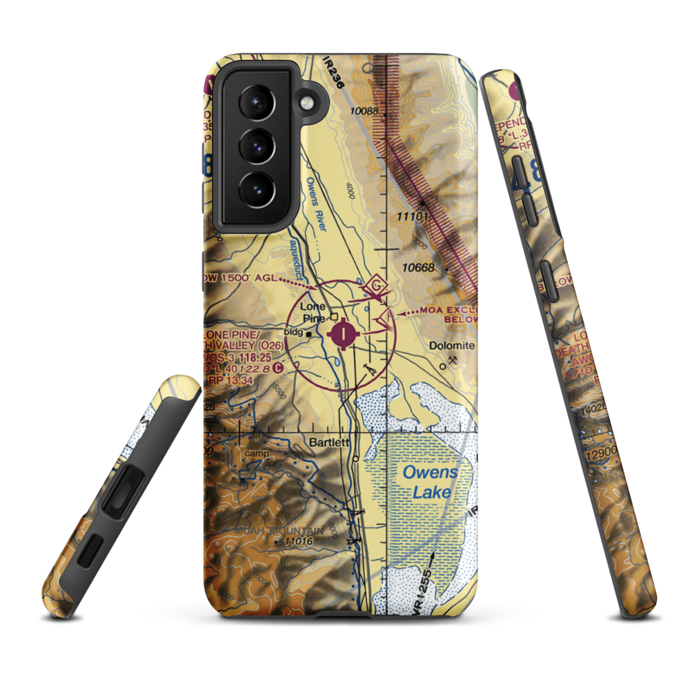 Lone Pine/Death Valley Airport (O26) VFR Sectional Samsung Phone Case Samsung Galaxy S21 FE model shown