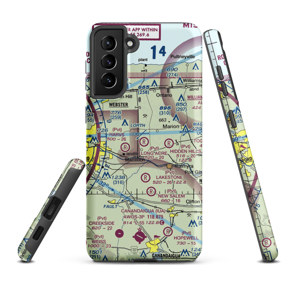 Long Acre Farms Airport (23NK) VFR Sectional Samsung Phone Case Samsung Galaxy S21 FE model shown
