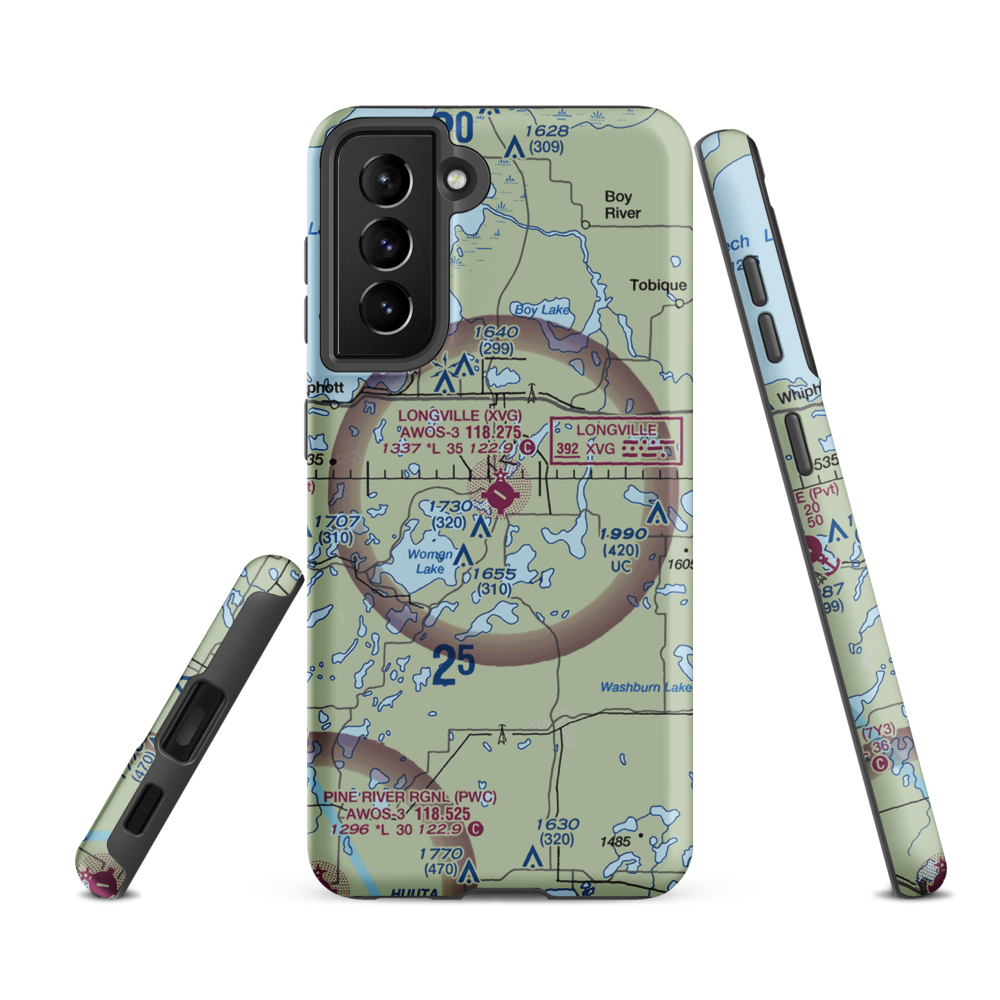 Longville Municipal Airport (XVG) VFR Sectional Samsung Phone Case Samsung Galaxy S21 FE model shown