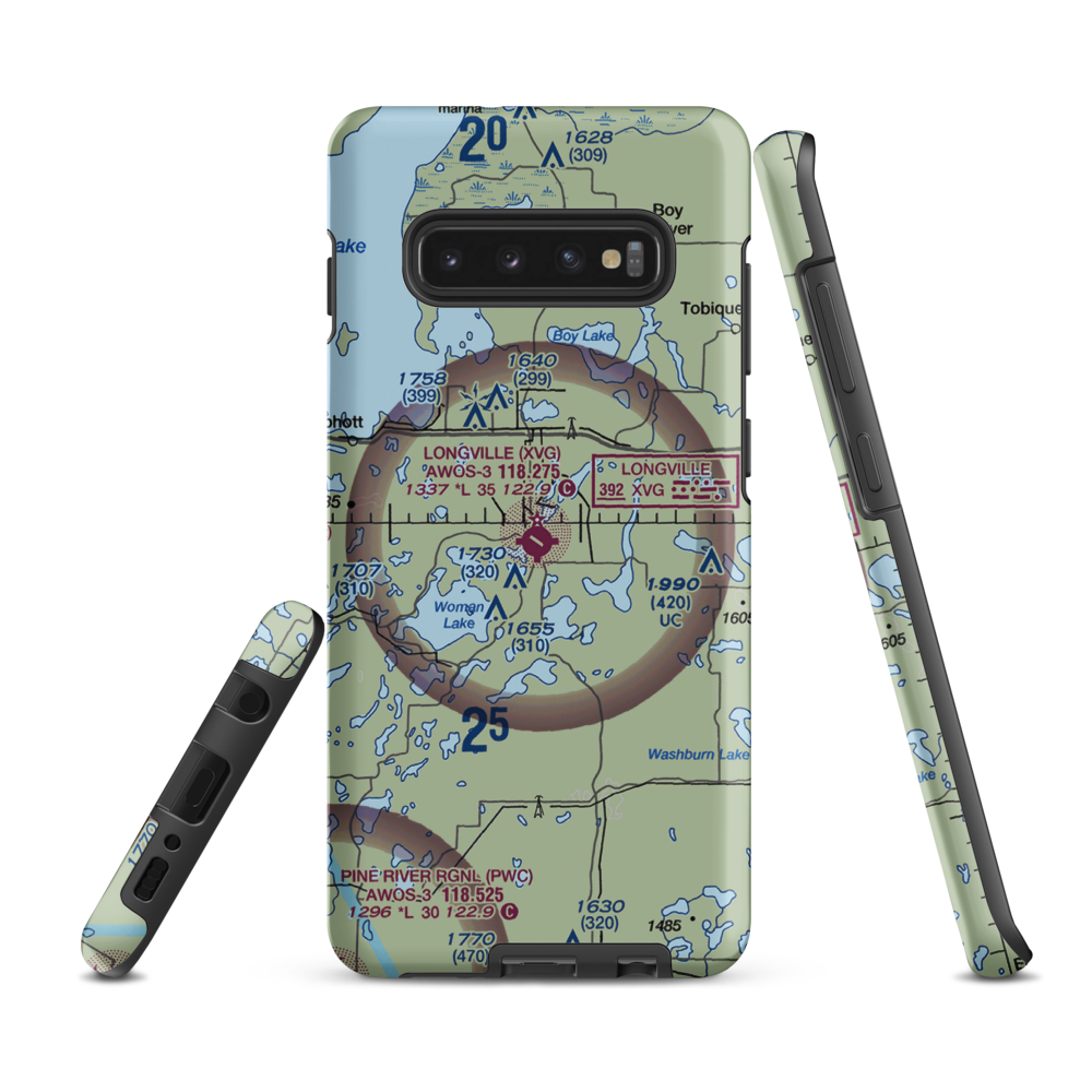 Longville Municipal Airport (XVG) VFR Sectional Samsung Phone Case Samsung Galaxy S10 Plus model shown