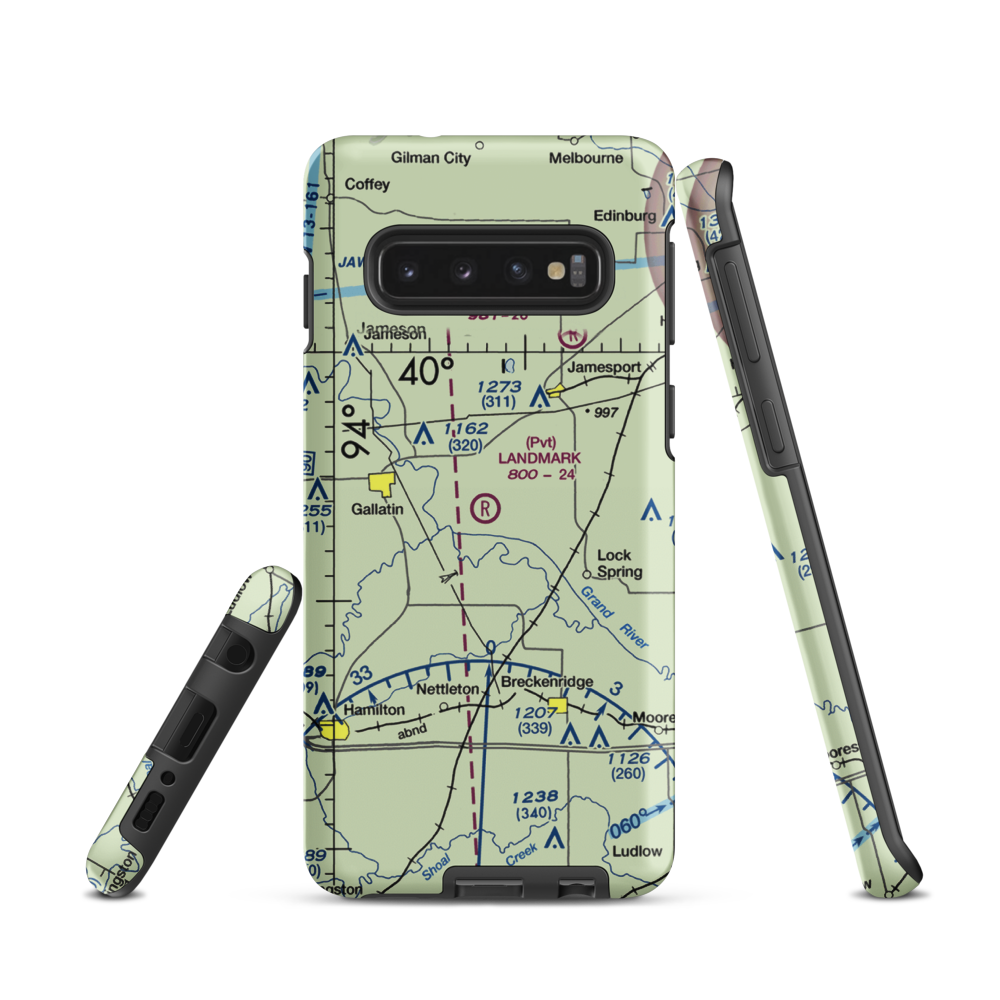 Longwood Mfg Corp Airport (1MO4) VFR Sectional Samsung Phone Case Samsung Galaxy S10 model shown