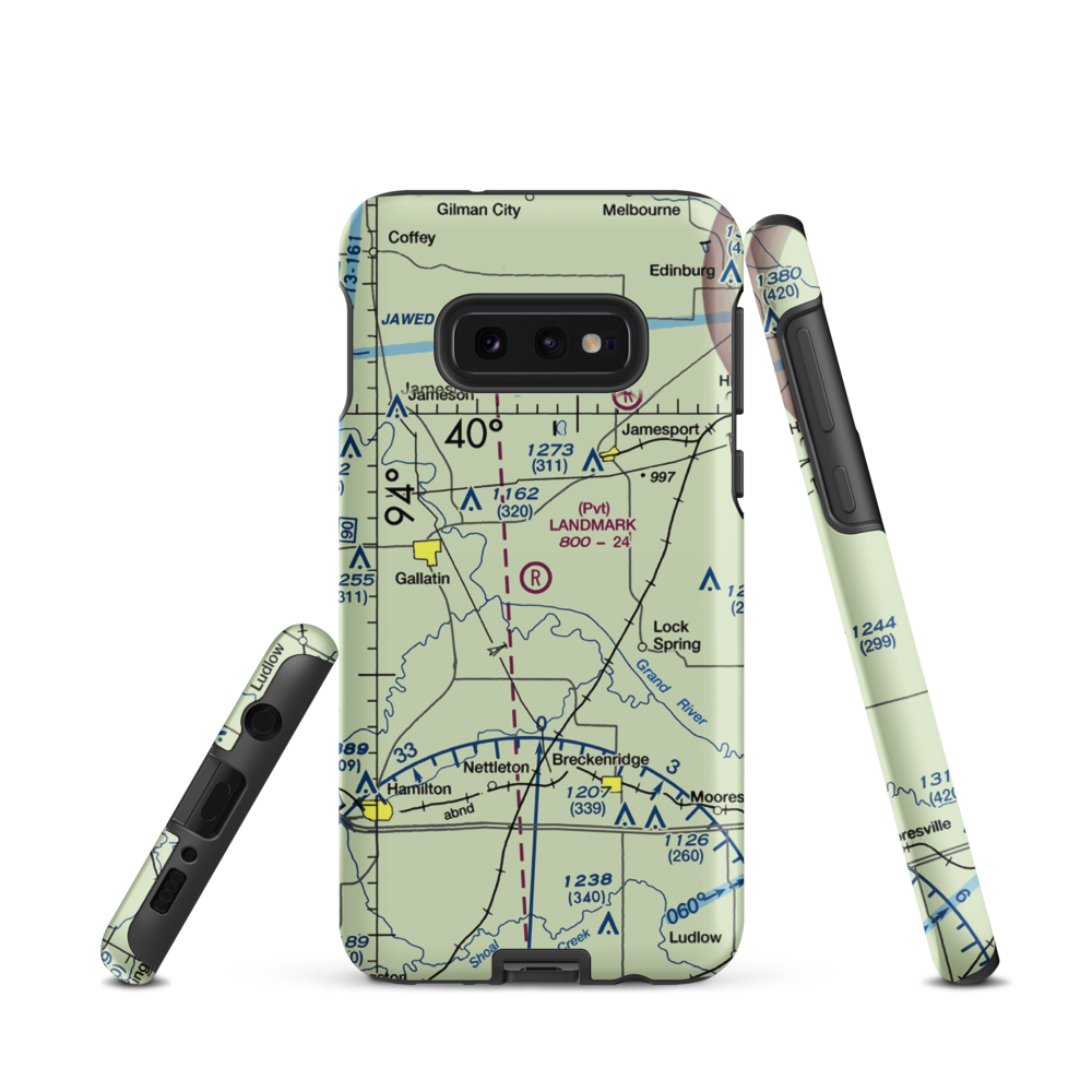 Longwood Mfg Corp Airport (1MO4) VFR Sectional Samsung Phone Case Samsung Galaxy S10e model shown