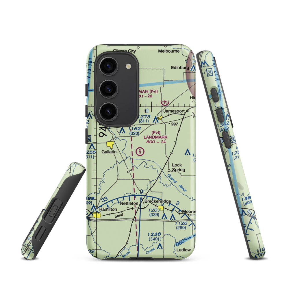 Longwood Mfg Corp Airport (1MO4) VFR Sectional Samsung Phone Case Samsung Galaxy S23 model shown