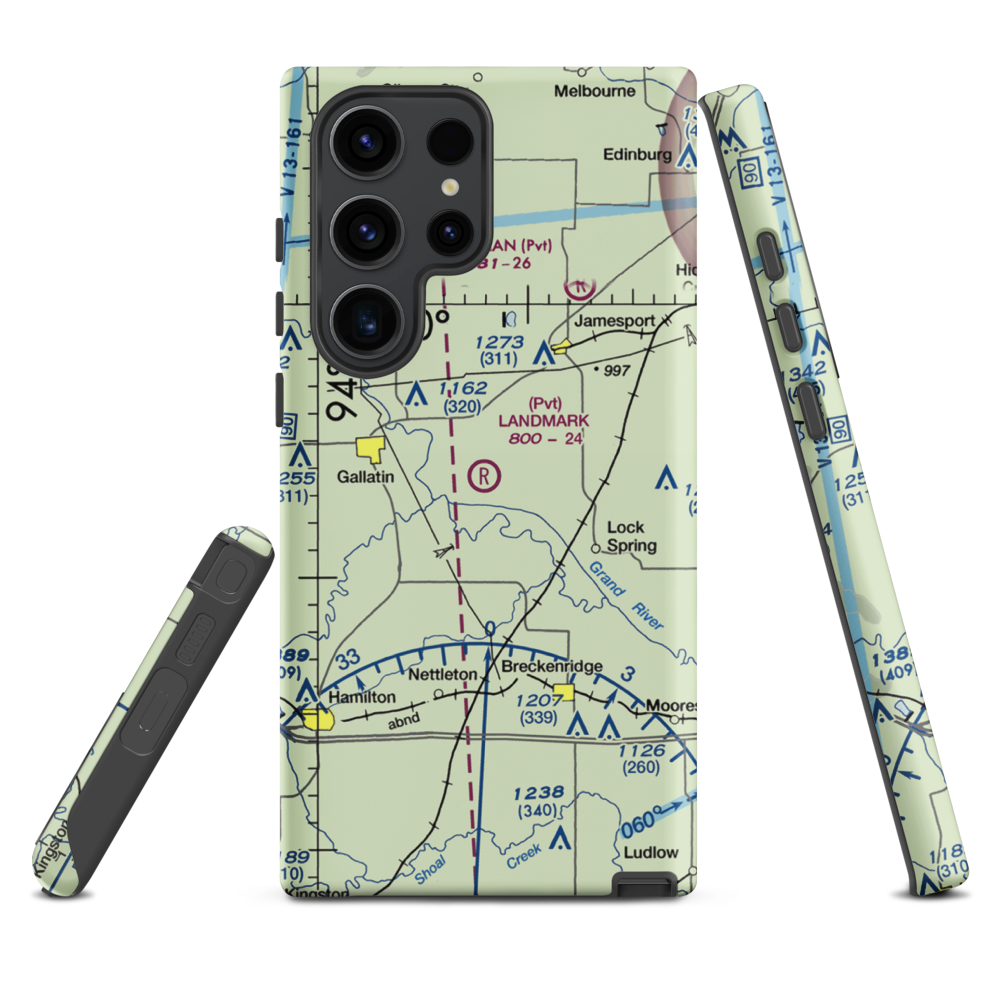 Longwood Mfg Corp Airport (1MO4) VFR Sectional Samsung Phone Case Samsung Galaxy S23 Ultra model shown