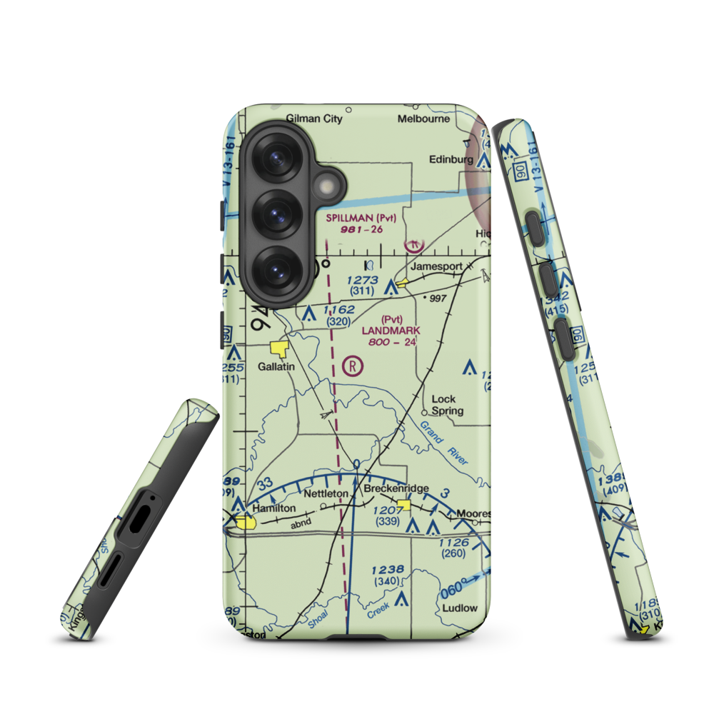 Longwood Mfg Corp Airport (1MO4) VFR Sectional Samsung Phone Case Samsung Galaxy S25 model shown