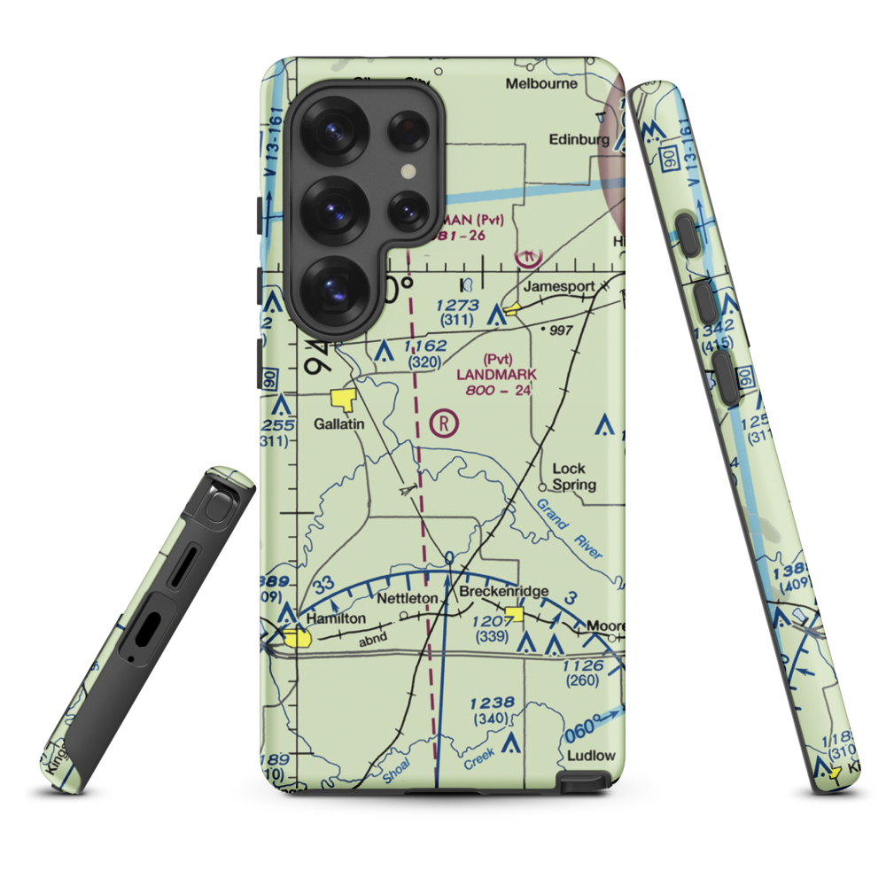 Longwood Mfg Corp Airport (1MO4) VFR Sectional Samsung Phone Case Samsung Galaxy S25 Ultra model shown