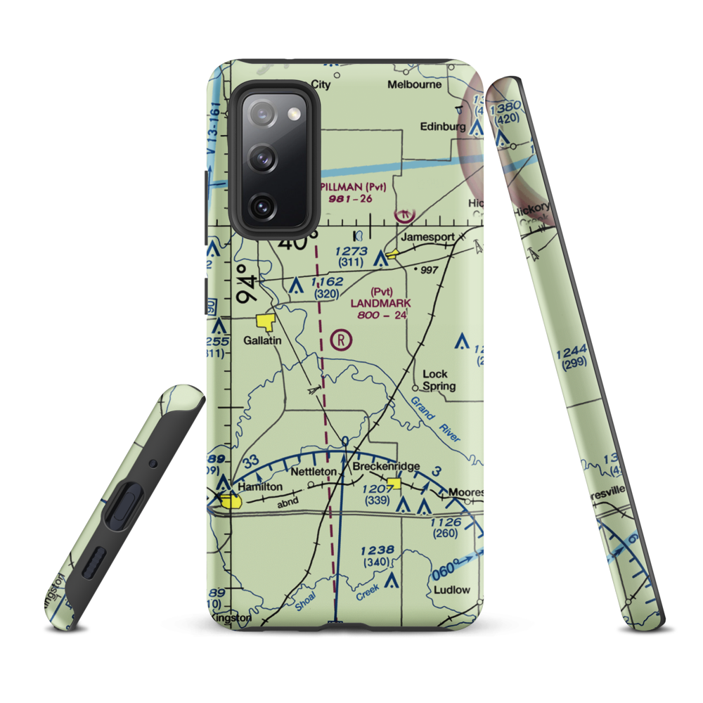 Longwood Mfg Corp Airport (1MO4) VFR Sectional Samsung Phone Case Samsung Galaxy S20 FE model shown
