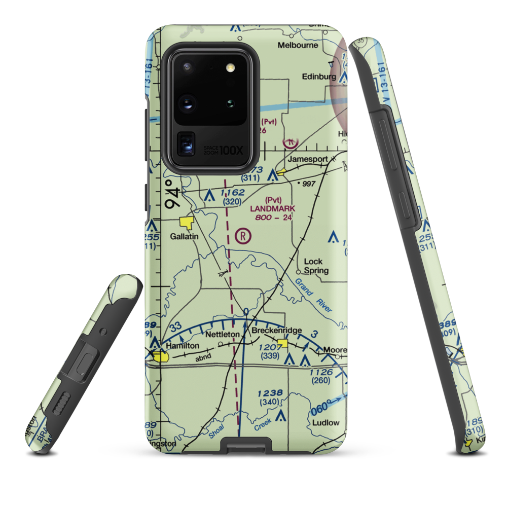 Longwood Mfg Corp Airport (1MO4) VFR Sectional Samsung Phone Case Samsung Galaxy S20 Ultra model shown