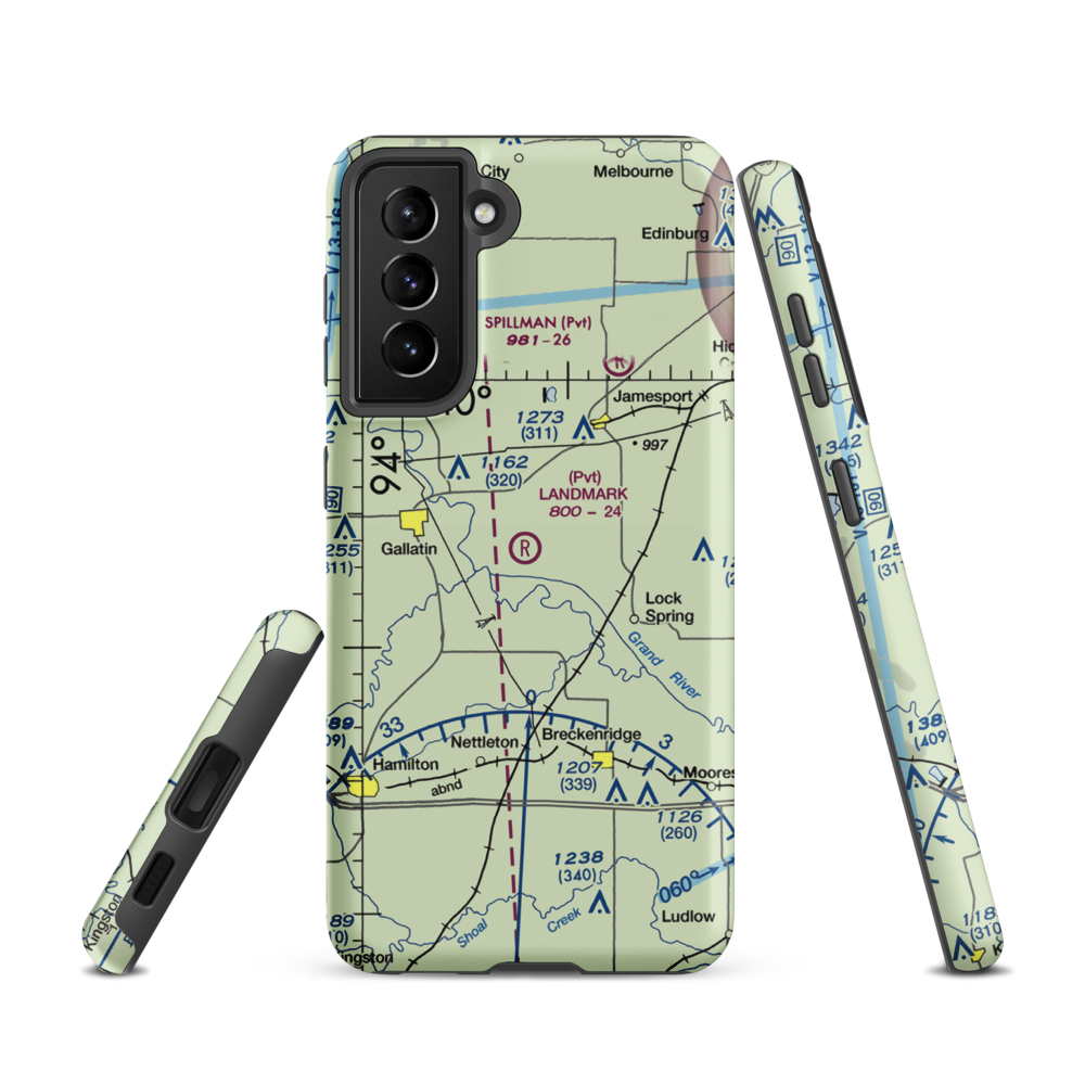 Longwood Mfg Corp Airport (1MO4) VFR Sectional Samsung Phone Case Samsung Galaxy S21 model shown