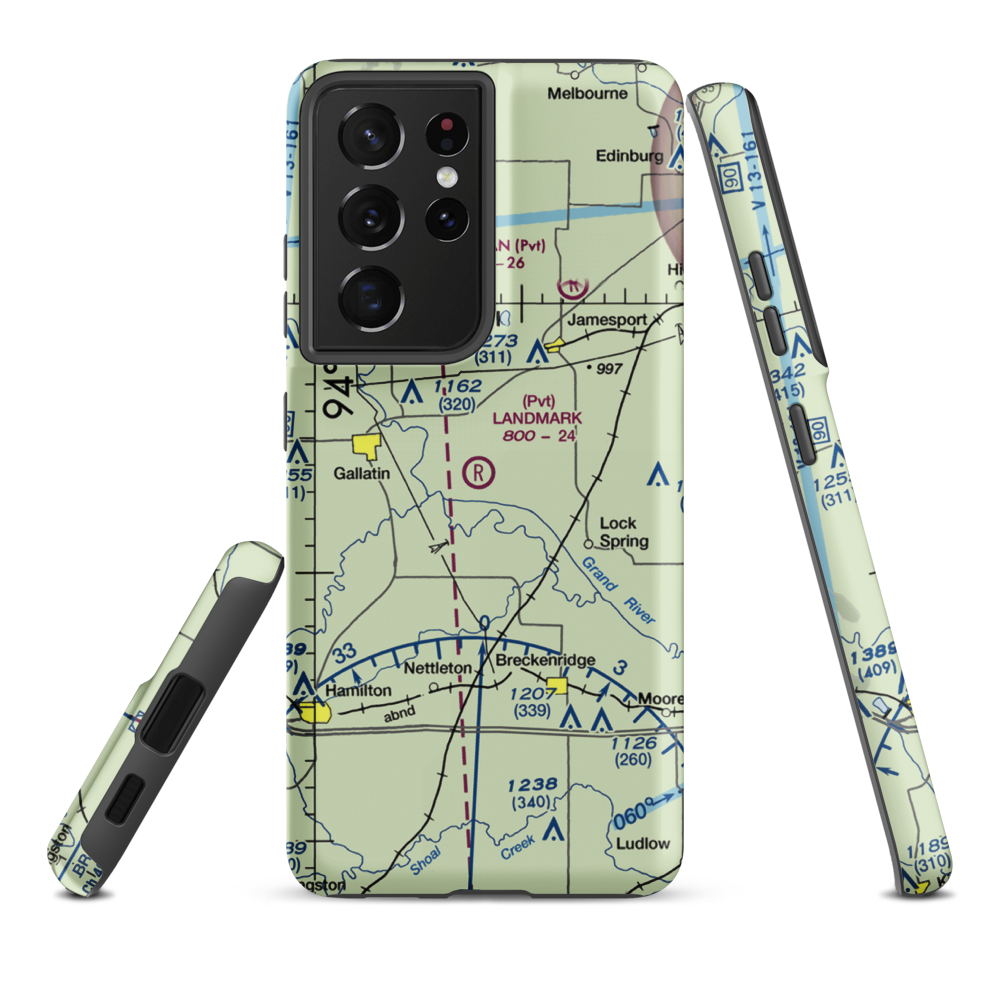 Longwood Mfg Corp Airport (1MO4) VFR Sectional Samsung Phone Case Samsung Galaxy S21 Ultra model shown