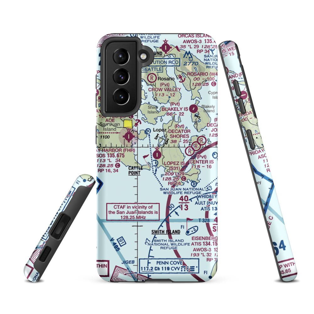Lopez Island Airport (S31) VFR Sectional Samsung Phone Case Samsung Galaxy S21 FE model shown