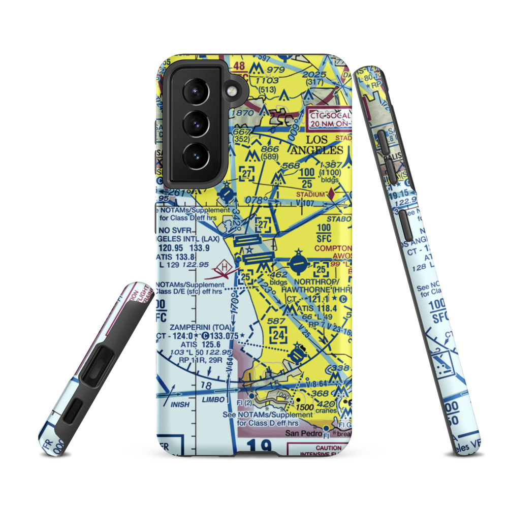 Los Angeles International Airport (LAX) VFR Sectional Samsung Phone Case Samsung Galaxy S21 FE model shown