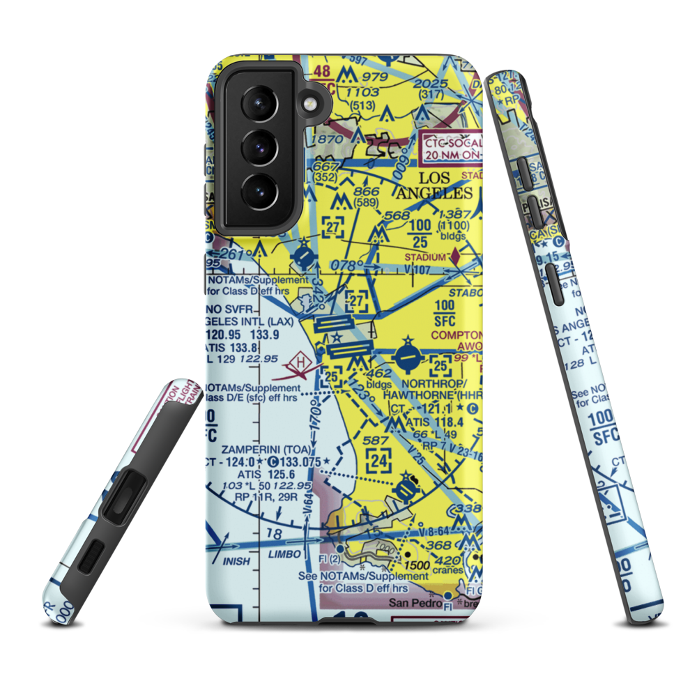 Los Angeles International Airport (LAX) VFR Sectional Samsung Phone Case Samsung Galaxy S21 FE model shown