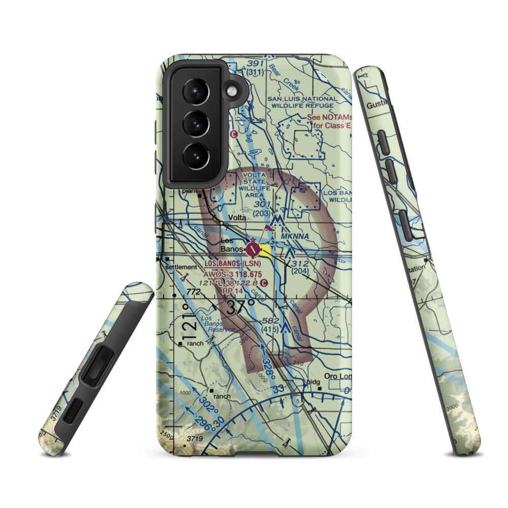 Los Banos Municipal Airport (LSN) VFR Sectional Samsung Phone Case Samsung Galaxy S21 FE model shown