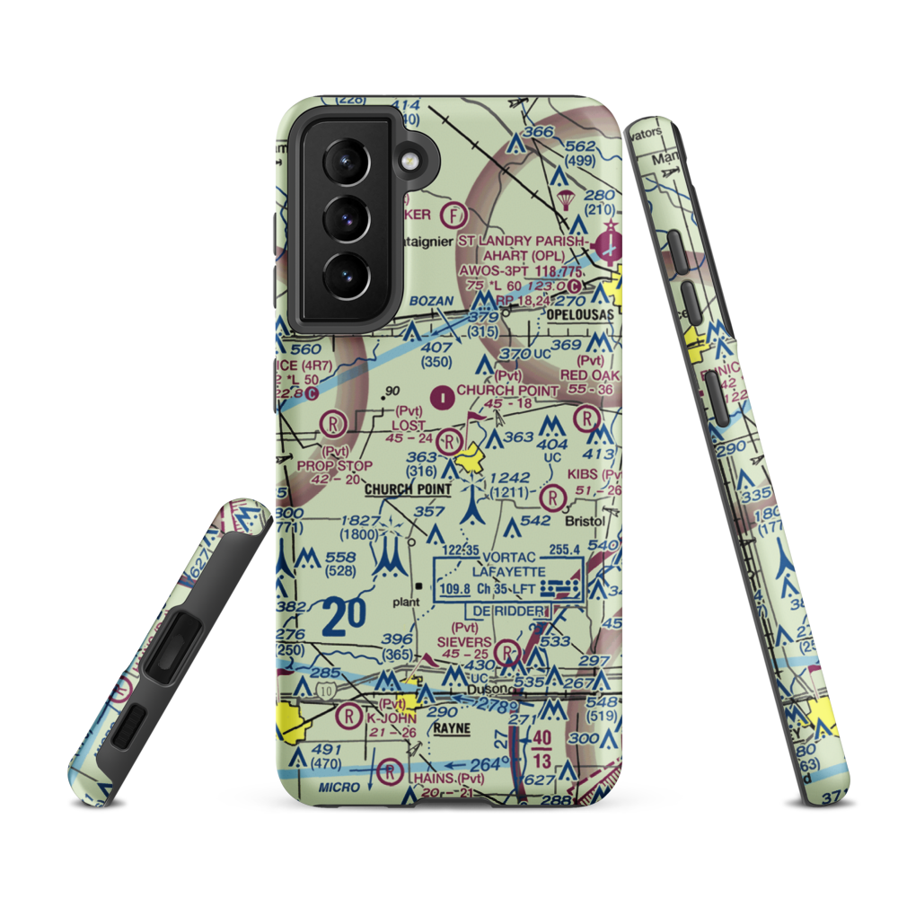 Lost Airfield (71LA) VFR Sectional Samsung Phone Case Samsung Galaxy S21 FE model shown