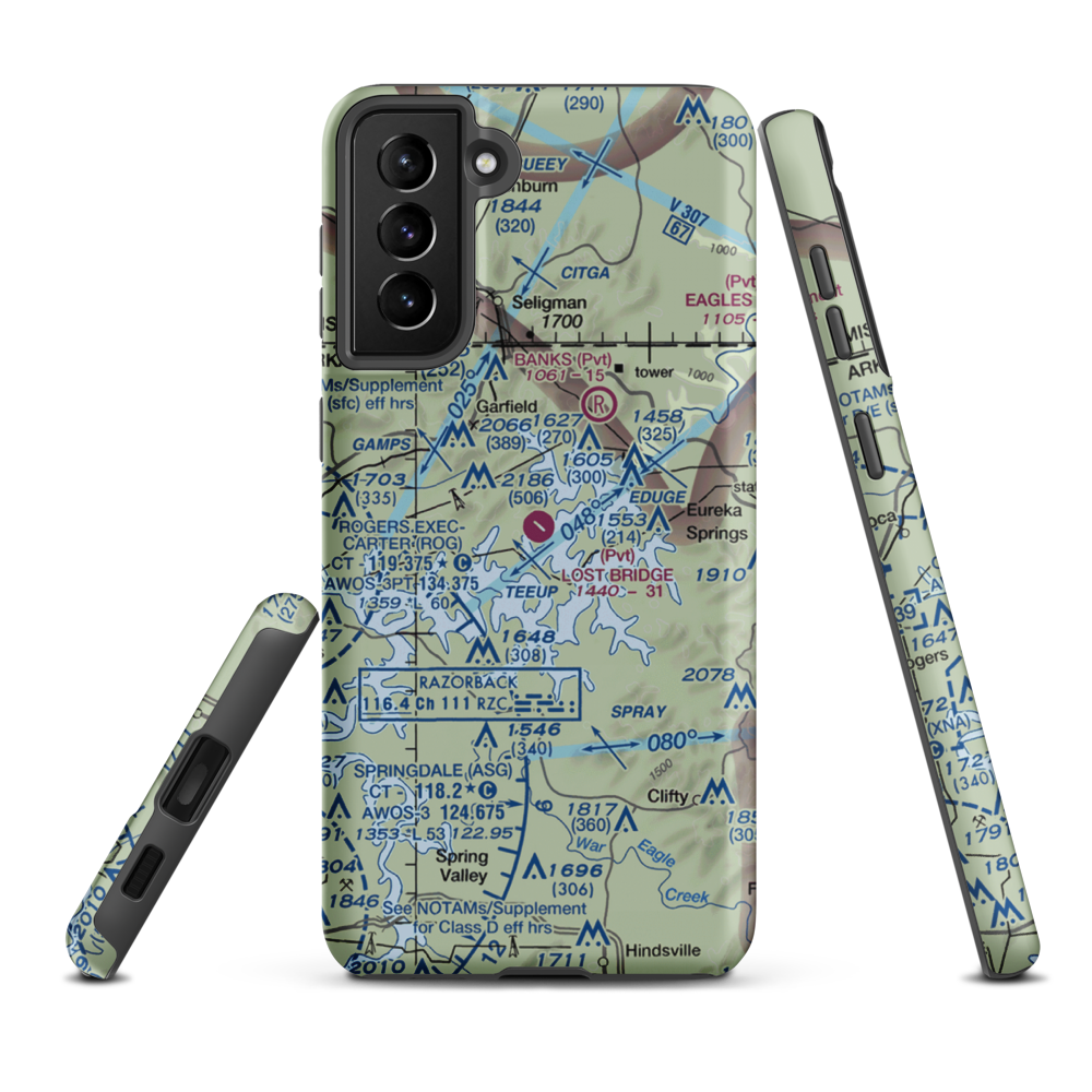 Lost Bridge Village Airport (40AR) VFR Sectional Samsung Phone Case Samsung Galaxy S21 FE model shown