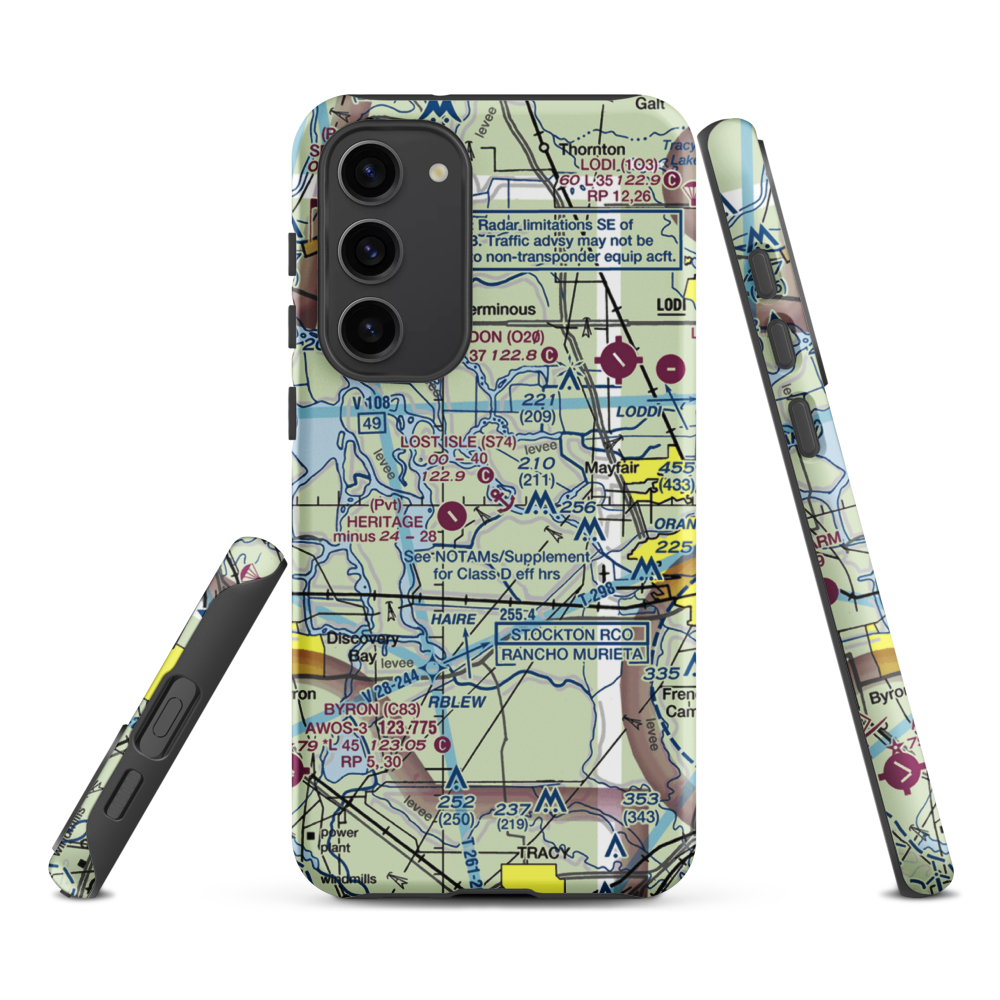 Lost Isle Seaplane Base (S74) VFR Sectional Samsung Phone Case Samsung Galaxy S23 Plus model shown