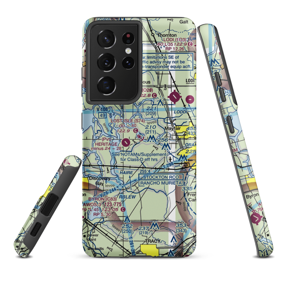 Lost Isle Seaplane Base (S74) VFR Sectional Samsung Phone Case Samsung Galaxy S21 Plus model shown