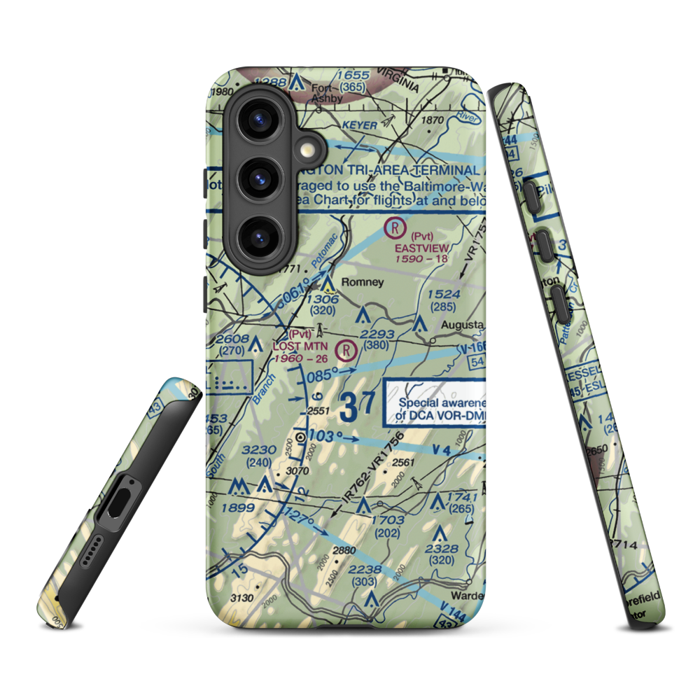 Lost Mountain Airport (WV06) VFR Sectional Samsung Phone Case Samsung Galaxy S24 Plus model shown