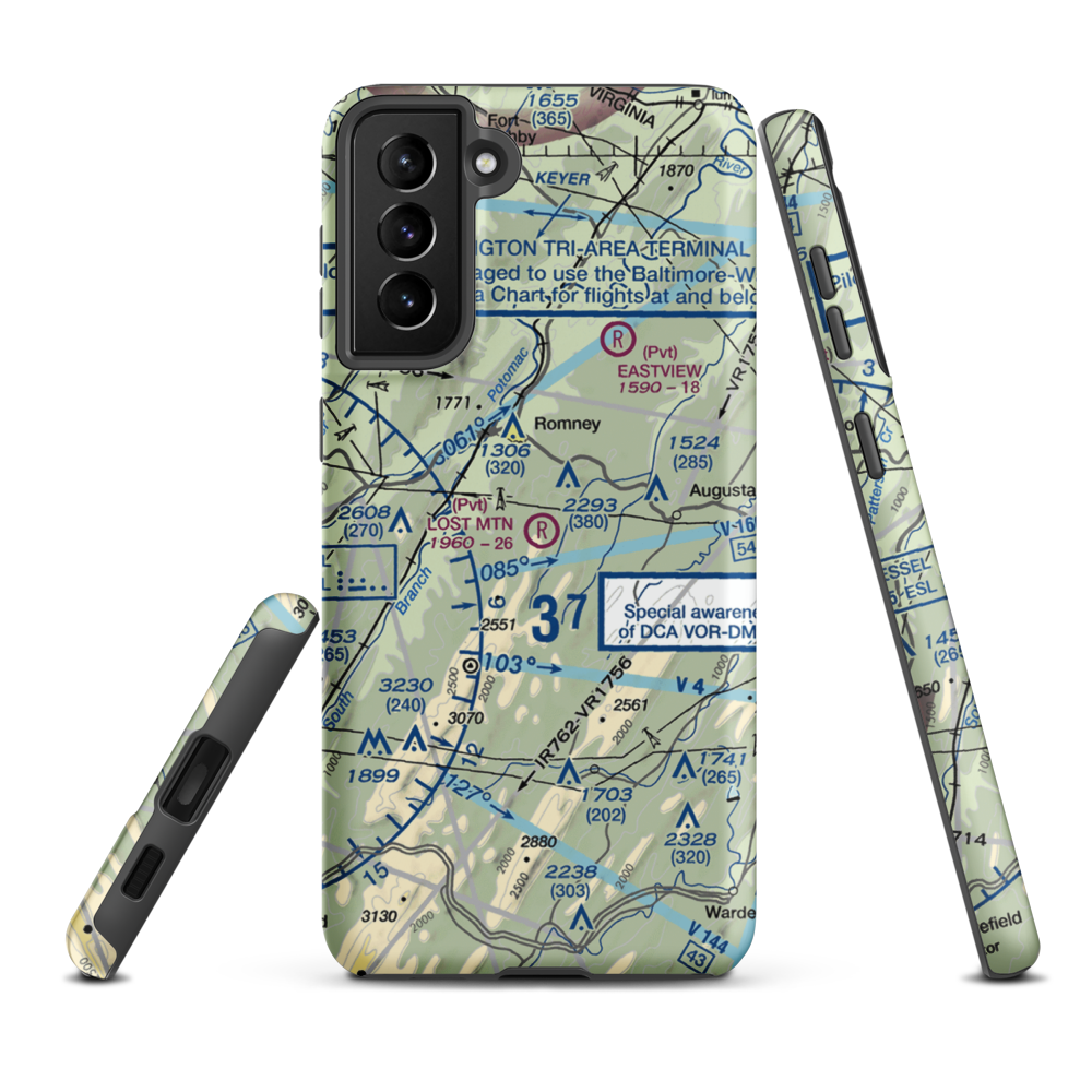 Lost Mountain Airport (WV06) VFR Sectional Samsung Phone Case Samsung Galaxy S21 Plus model shown