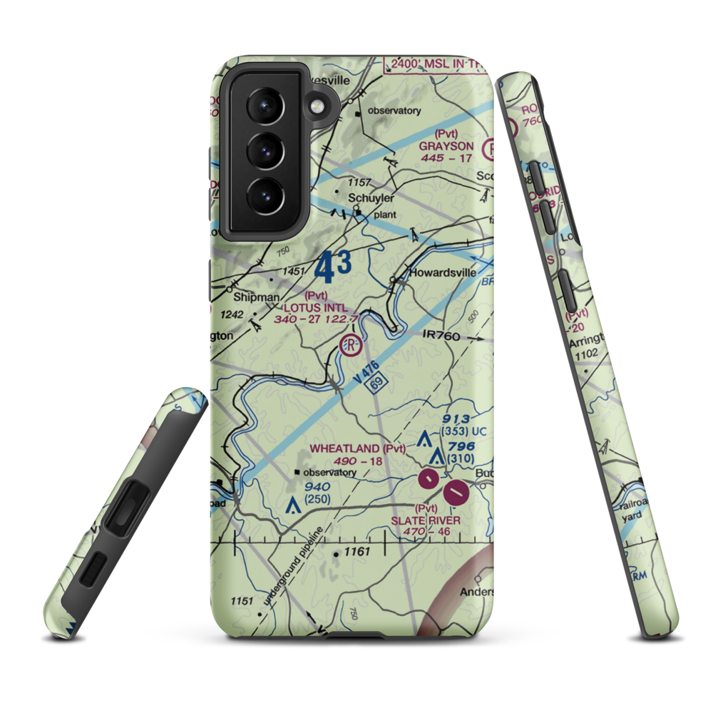 Lotus International Airport (8VA4) VFR Sectional Samsung Phone Case Samsung Galaxy S21 Plus model shown