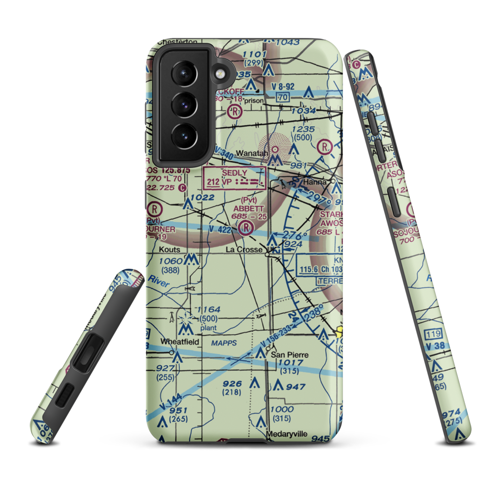 Lou Abbett Farms Airport (II18) VFR Sectional Samsung Phone Case Samsung Galaxy S21 Plus model shown