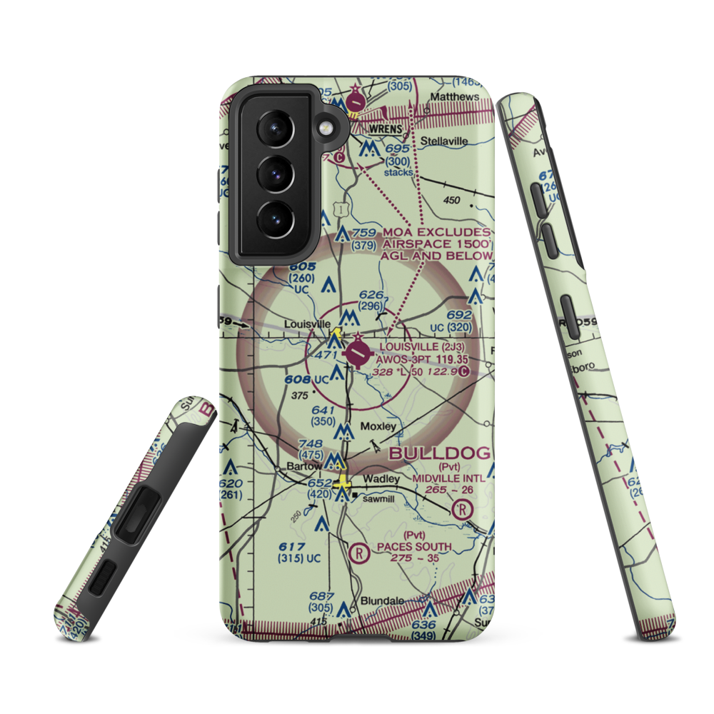 Louisville Municipal Airport (2J3) VFR Sectional Samsung Phone Case Samsung Galaxy S21 FE model shown