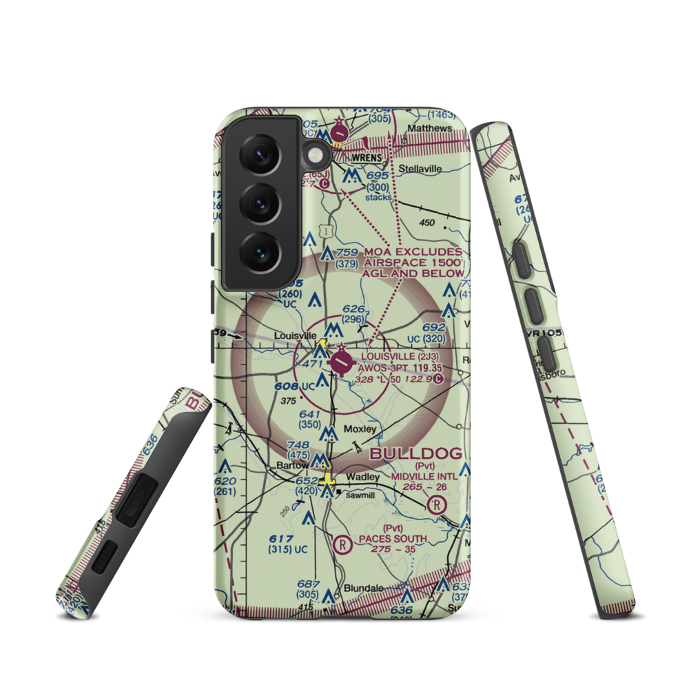Louisville Municipal Airport (2J3) VFR Sectional Samsung Phone Case Samsung Galaxy S22 model shown