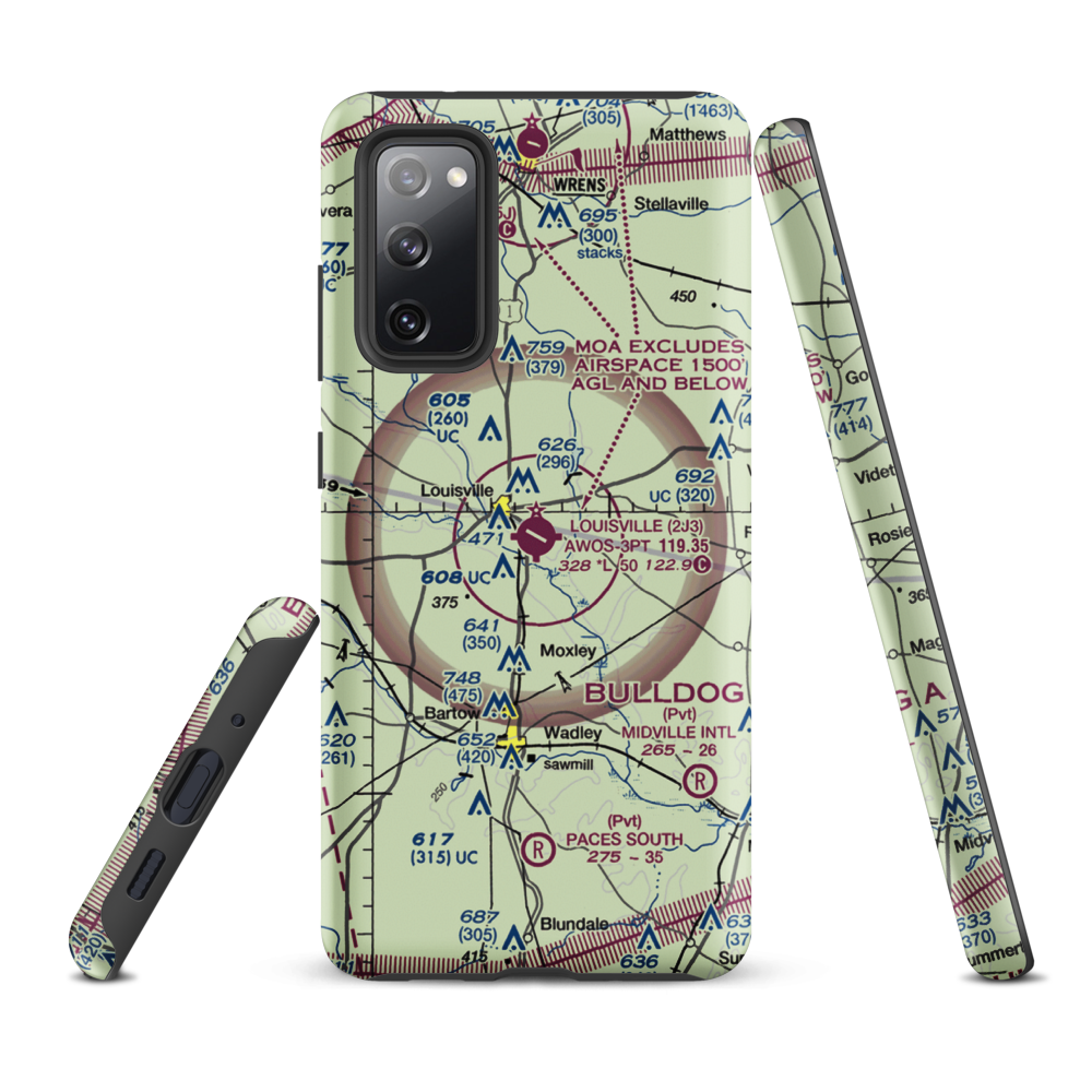 Louisville Municipal Airport (2J3) VFR Sectional Samsung Phone Case Samsung Galaxy S20 FE model shown
