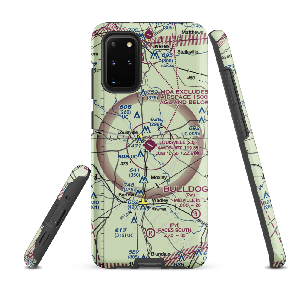 Louisville Municipal Airport (2J3) VFR Sectional Samsung Phone Case Samsung Galaxy S20 Plus model shown