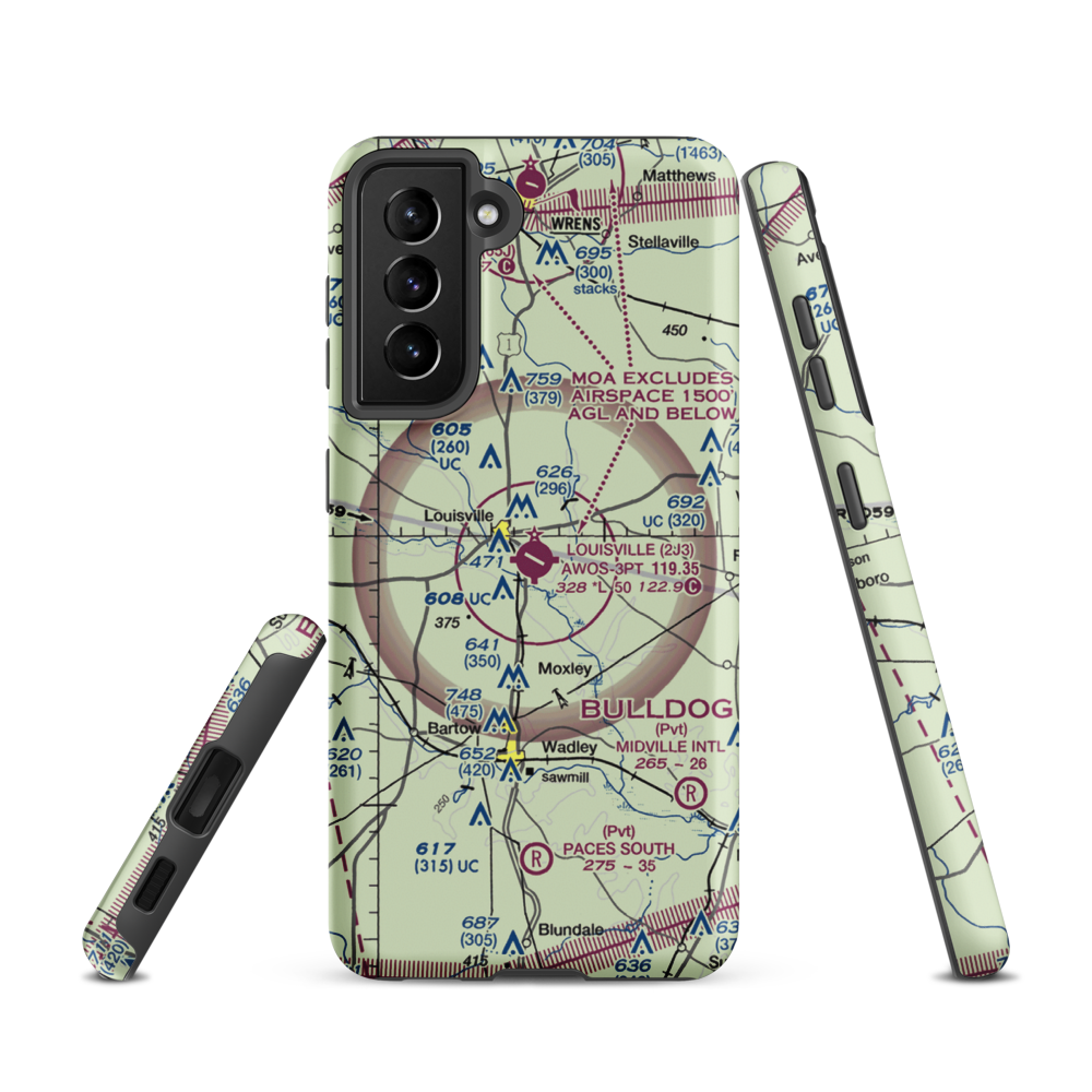 Louisville Municipal Airport (2J3) VFR Sectional Samsung Phone Case Samsung Galaxy S21 model shown