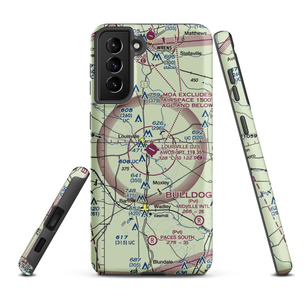 Louisville Municipal Airport (2J3) VFR Sectional Samsung Phone Case Samsung Galaxy S21 Plus model shown